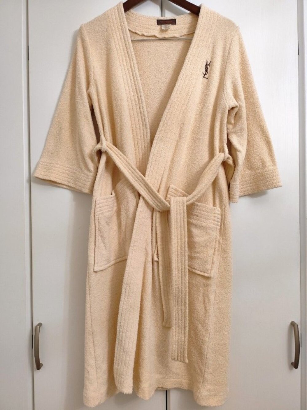 Vintage Yves Saint Laurent YSL Terry Cloth Bathrobe Gown Cream Size S